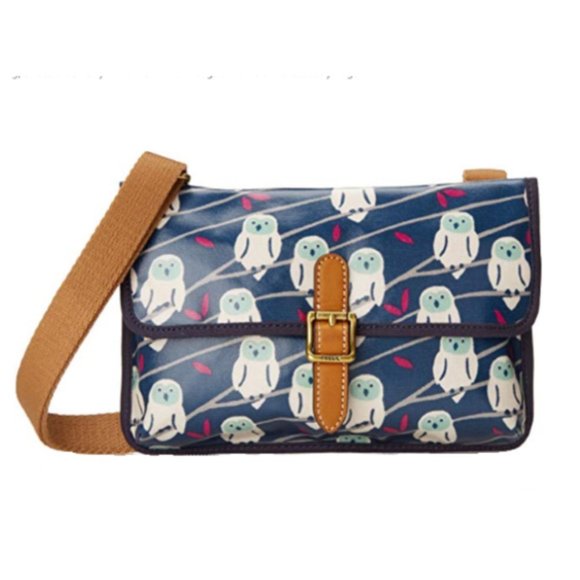 Fossil Keyper Mini Crossbody Navy Snow Owls - Picture 1 of 7